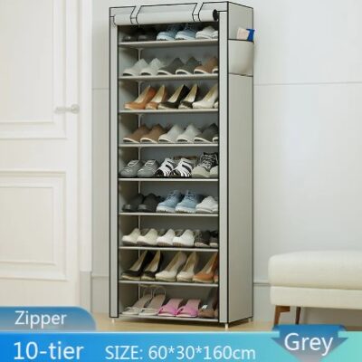 10-Tier Covered Shoe Rack Organizer – Grey