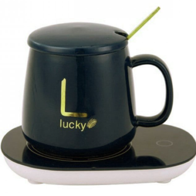 Coffee Cup And Saucer – Electric Beverage Warmer Set – Black