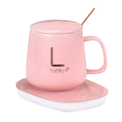 Coffee Cup And Saucer – Electric Beverage Warmer Set – Pink