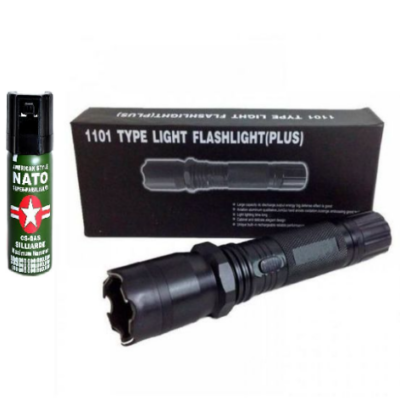 1101 Torch With Taser Self Defence Flashlight With Pepper Spray – 60ml