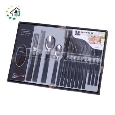 24 Piece Stainless Steel Cutlery Set – Black